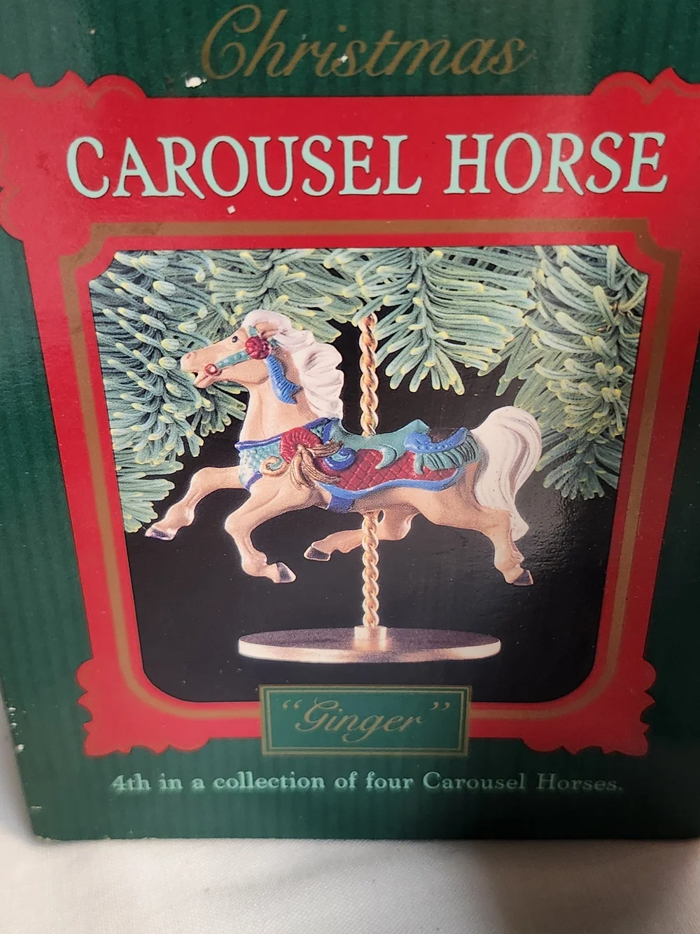 1989 Halmark Holiday Carousel Horse Ornament Set - Green & Multicolor